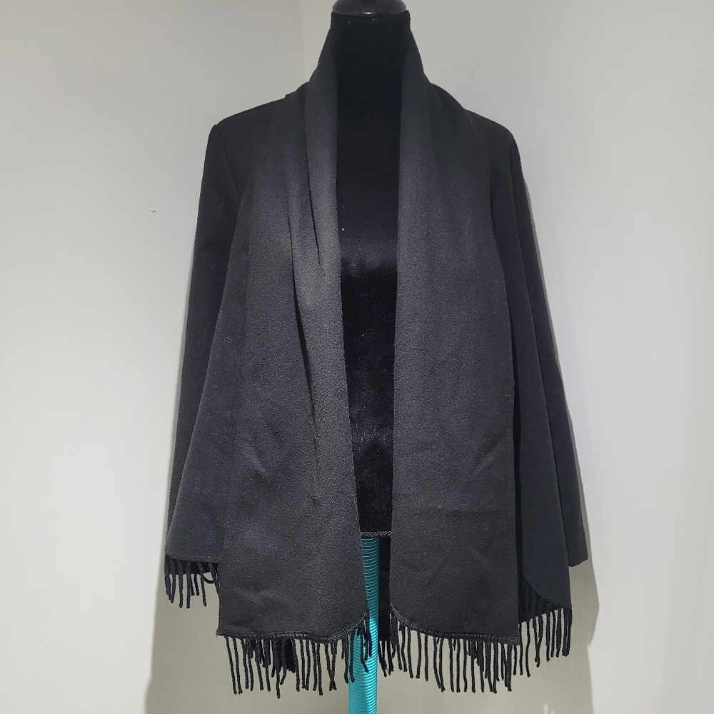 Renuar Women's Open Front Lined Jacket with Fringe Trim 8 Black Cozy Layering